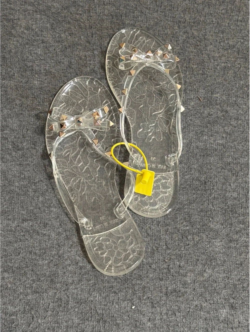 Clear Jelly Sandals with Studded Bow Accent Size 39